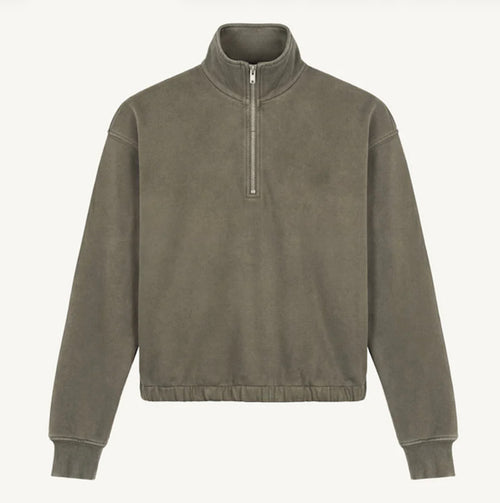 FOUNDATION QUARTER ZIP DISTRESSED KHAKI