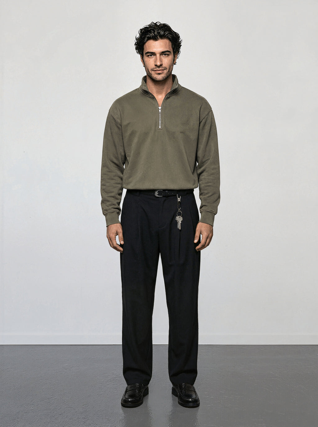 FOUNDATION QUARTER ZIP DISTRESSED KHAKI