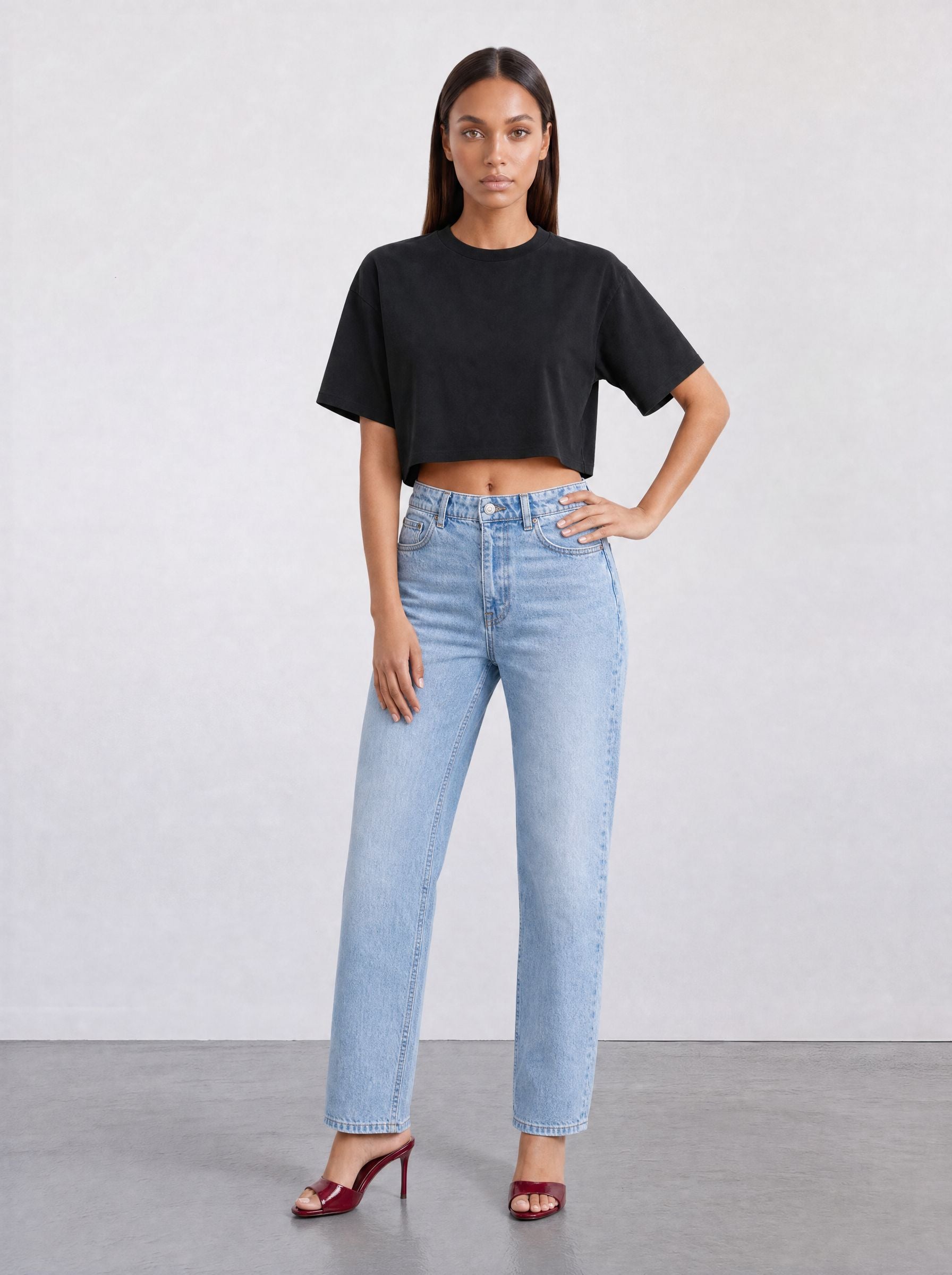FOUNDATION CROPPED OVERSIZED TEE BLACK