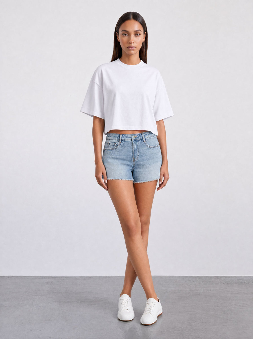 Foundation Cropped Oversized Tee in white, front view
