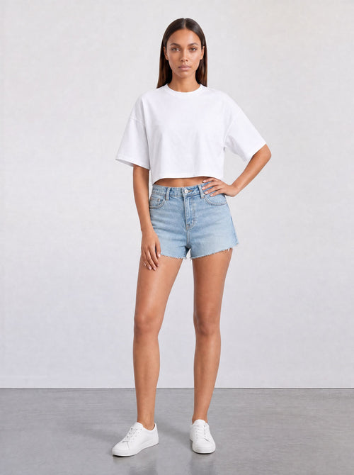 FOUNDATION CROPPED OVERSIZED TEE WHITE