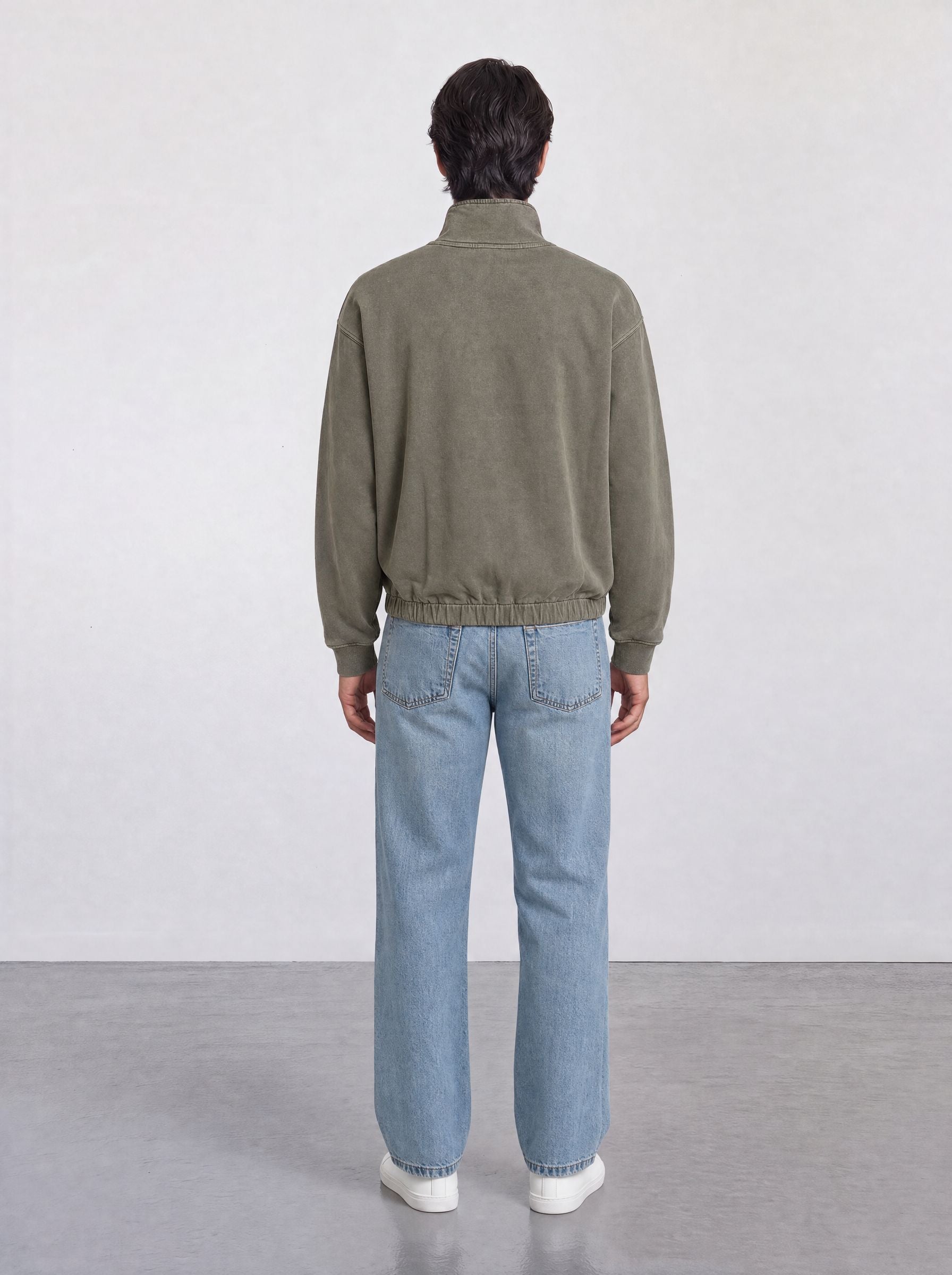 FOUNDATION QUARTER ZIP DISTRESSED KHAKI