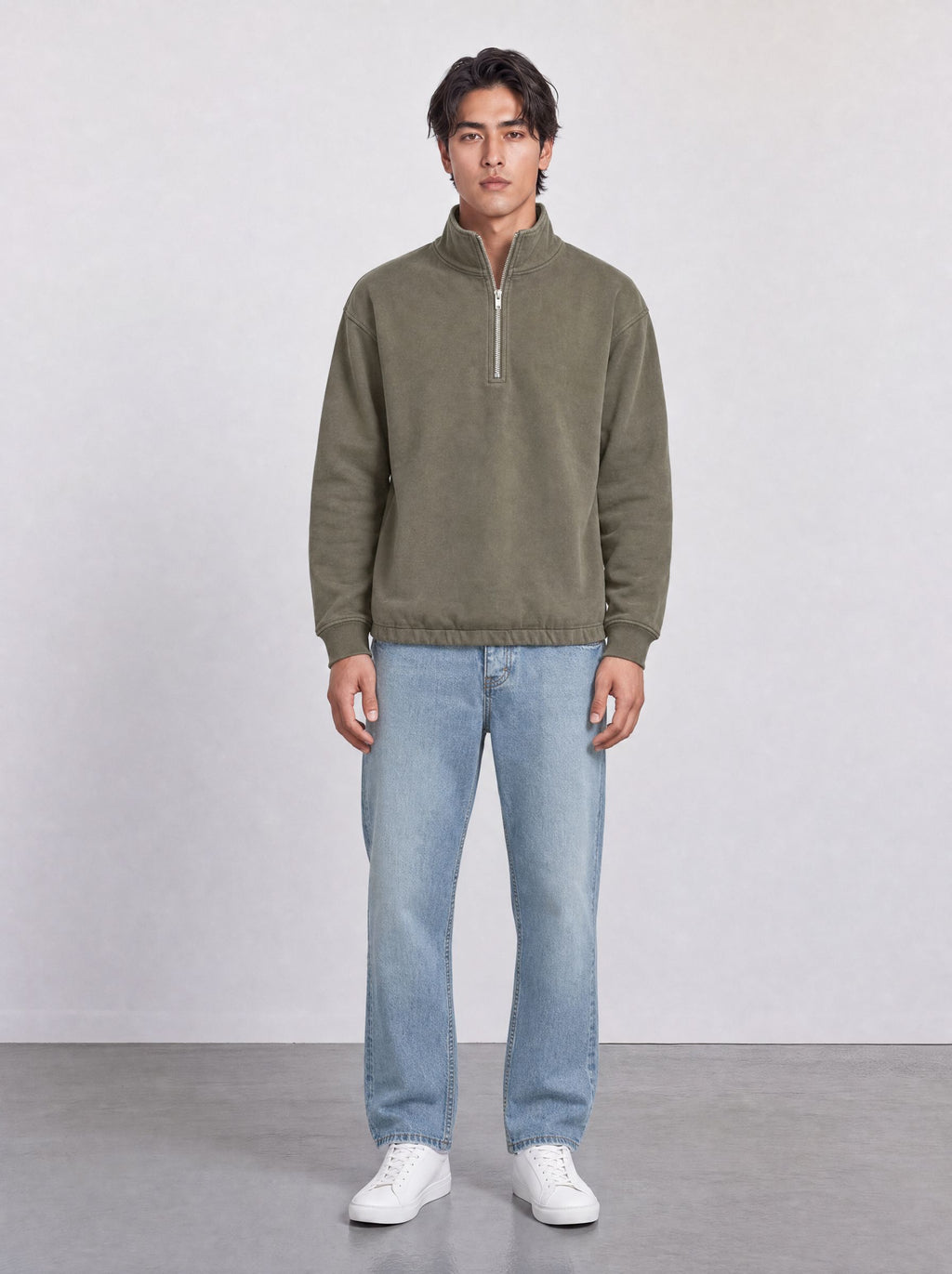 FOUNDATION QUARTER ZIP DISTRESSED KHAKI