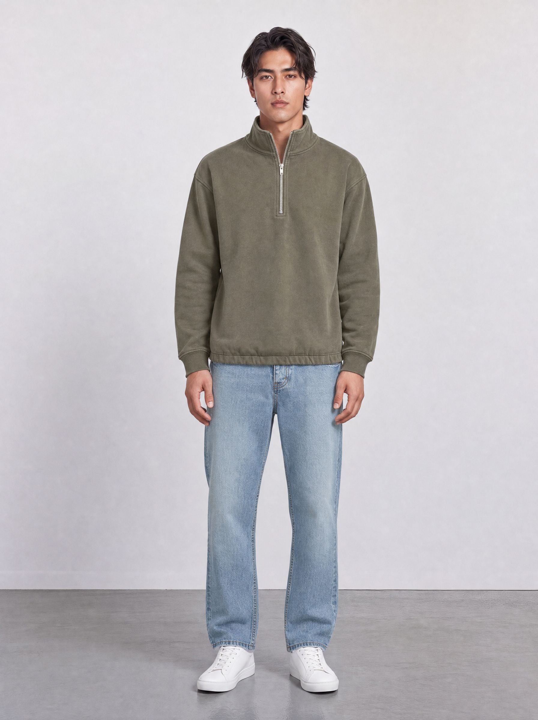 FOUNDATION QUARTER ZIP DISTRESSED KHAKI
