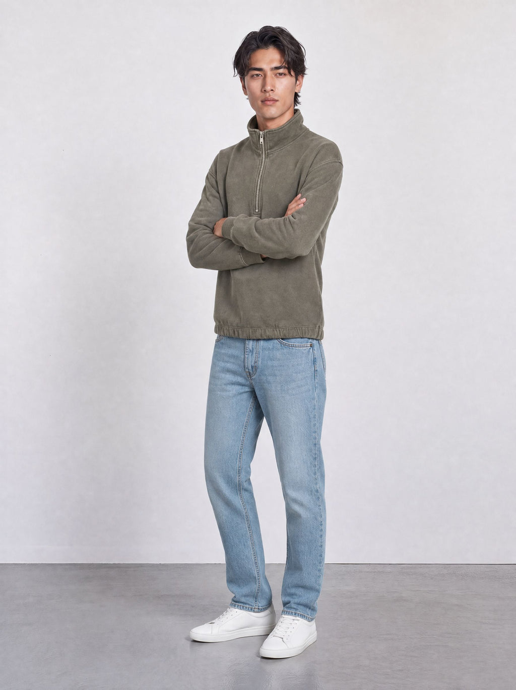 FOUNDATION QUARTER ZIP DISTRESSED KHAKI