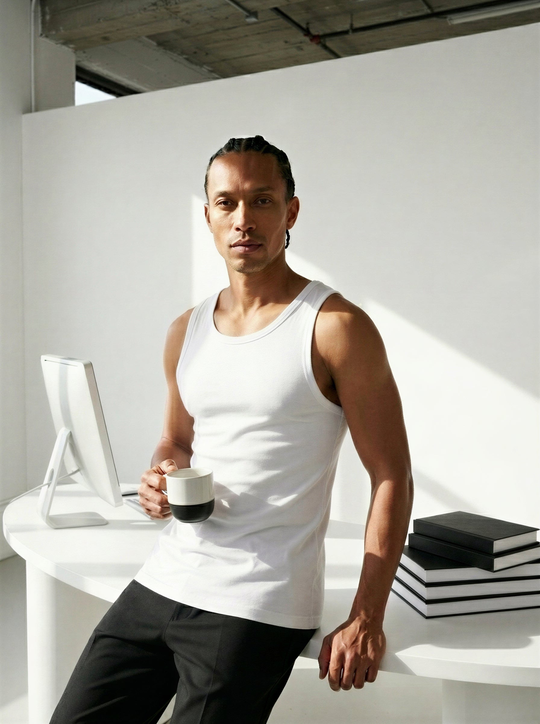 FOUNDATION SLIM RIBBED TANK WHITE