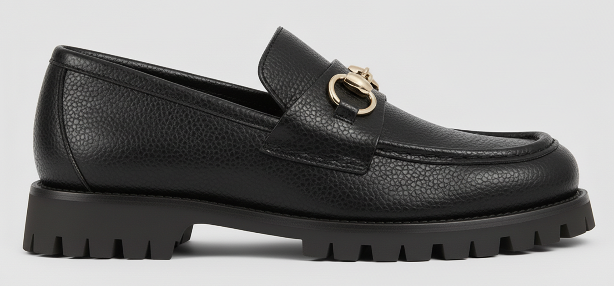 The Obsidian Lug Bit Loafer – Black Pebbled Leather