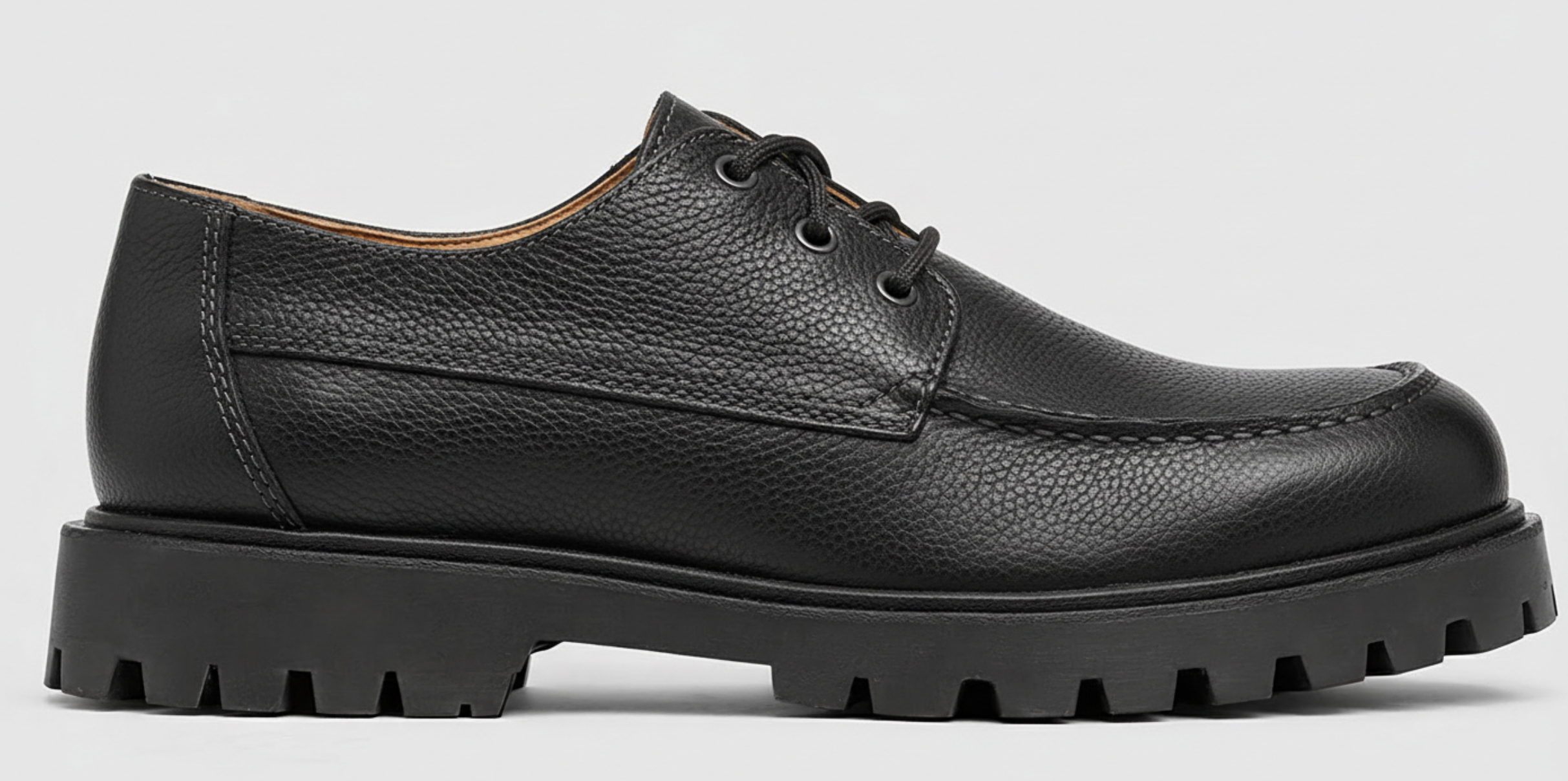 The Obsidian Lug Derby – Black Pebbled Leather