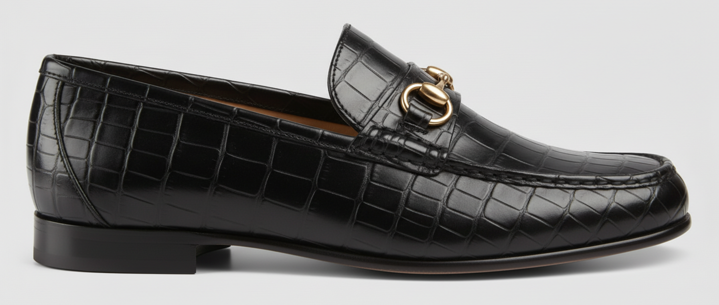 The Obsidian Croc Loafer – Black Embossed Leather