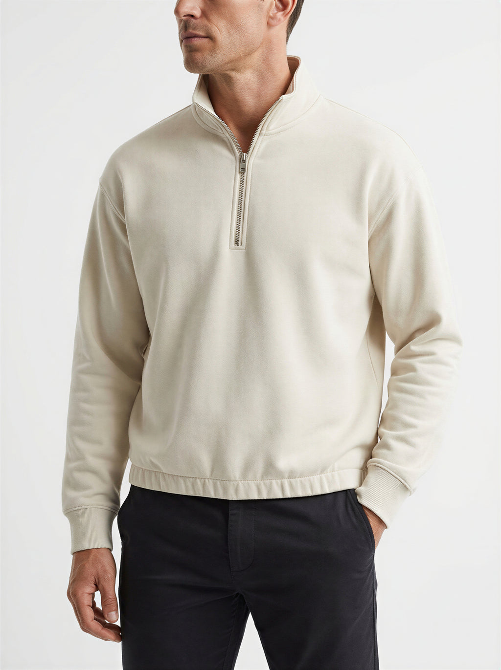 Foundation Quarter Zip Vintage White - Front Model View